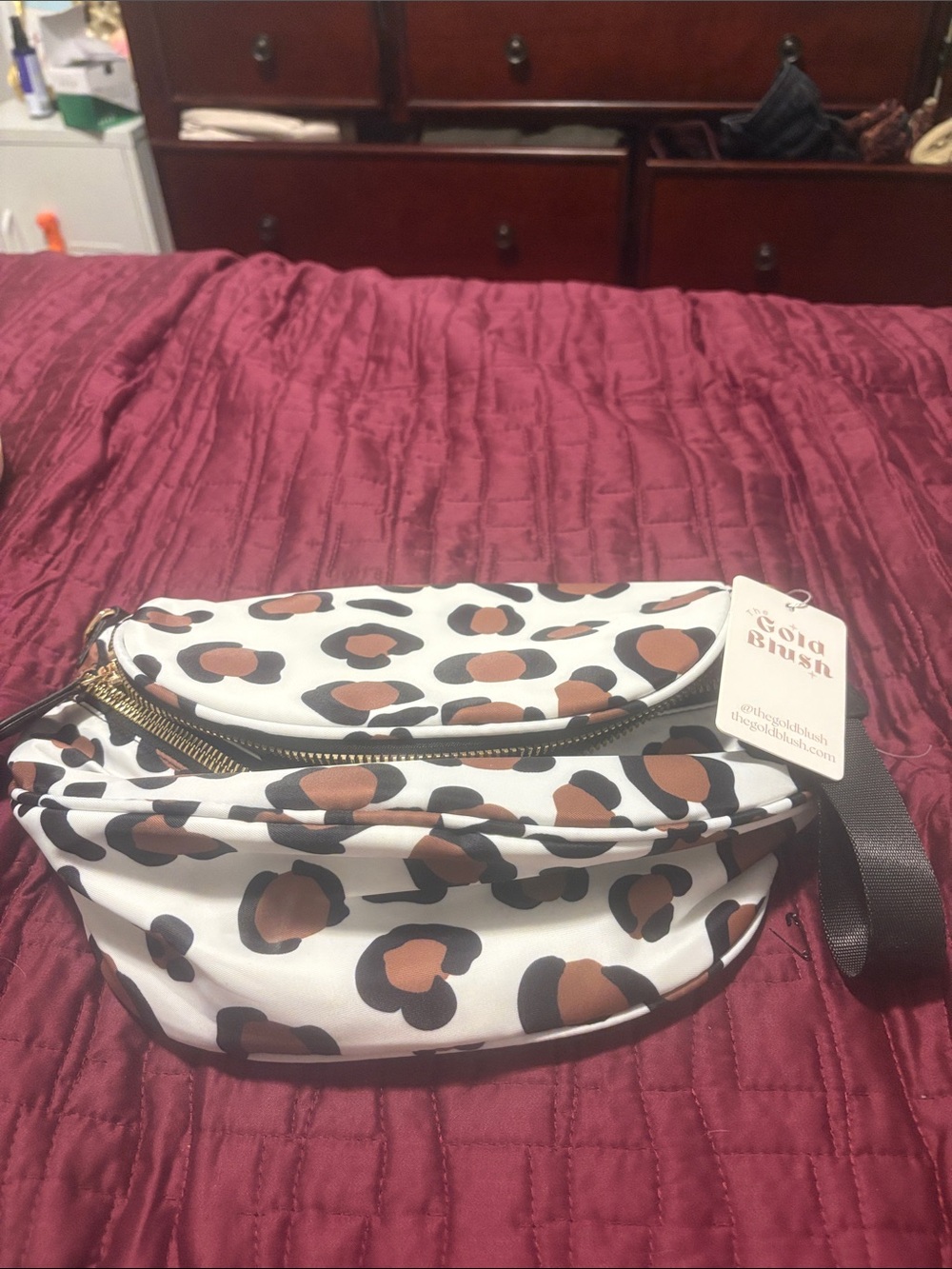 Women’s Leopard Print White & Brown Belt Bag
